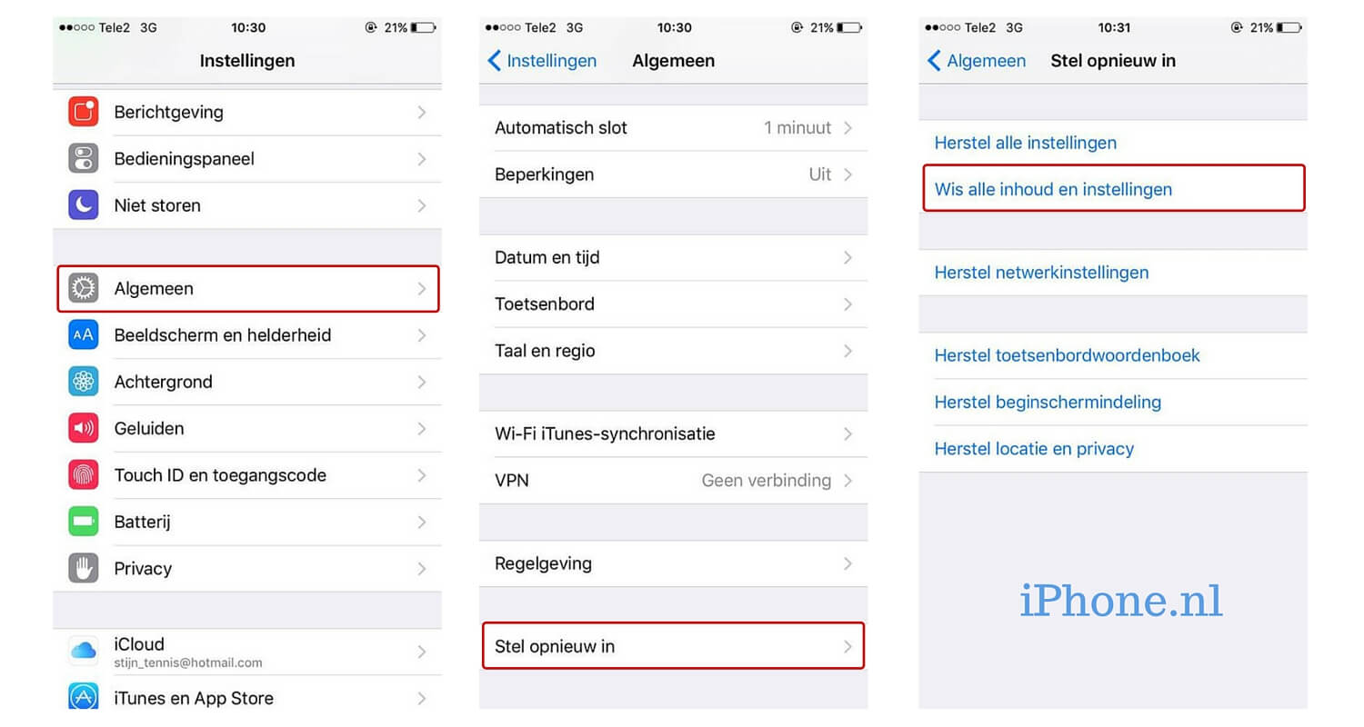 fabrieksinstellingen resetten iphone