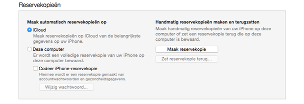 Reservekopie iPhone iPad op iTunes 